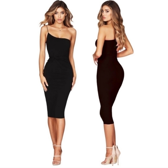 Nookie Lust One Shoulder Midi Dress Black Various - Picture 3 of 13